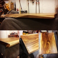 a set of pictures of a table made out of wood